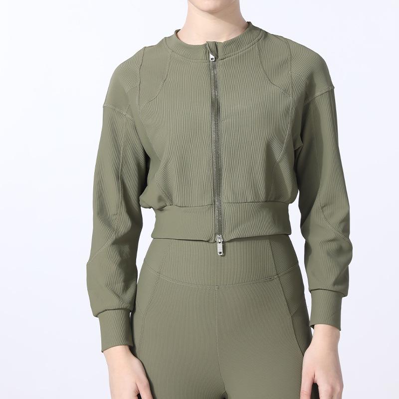 

New Women s Spring/Summer Double Zipper Sports Jacket - Casual Running & Yoga Top with Waist-Cinched Design XL (60-68kg) армія зелений колір