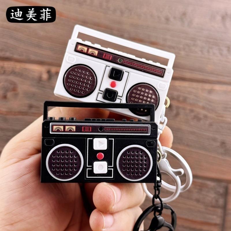 Nostalgic Vintage Mini Retro Classical Radio Recorder Fun Pendant Ornament Keychain Audio Bag Gift