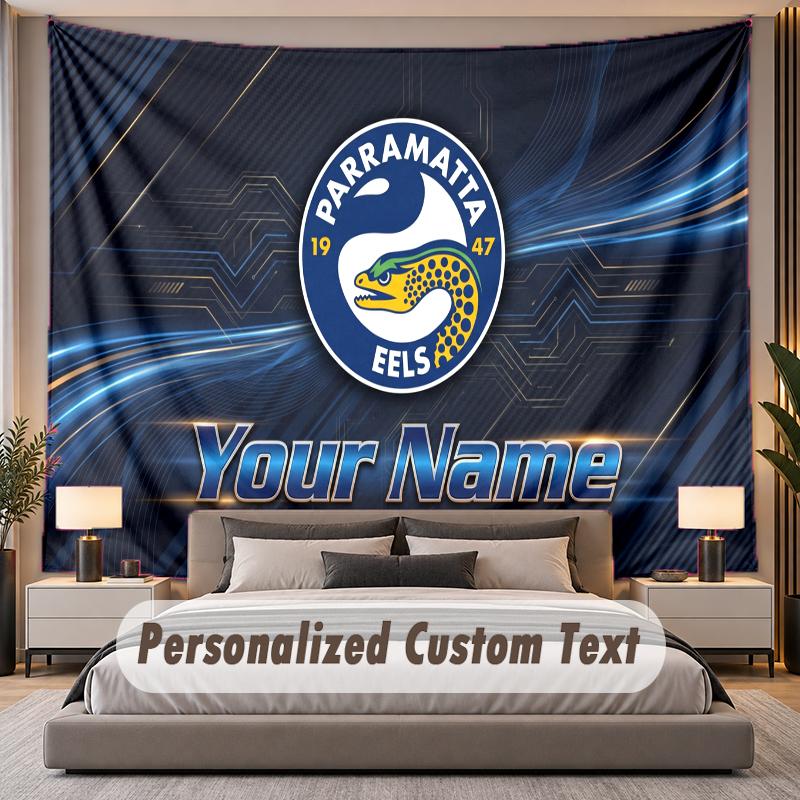 Custom Name Text Tapestry Parramatta Eels Personalized Polyester Wall Tapestry For Bedroom And Room