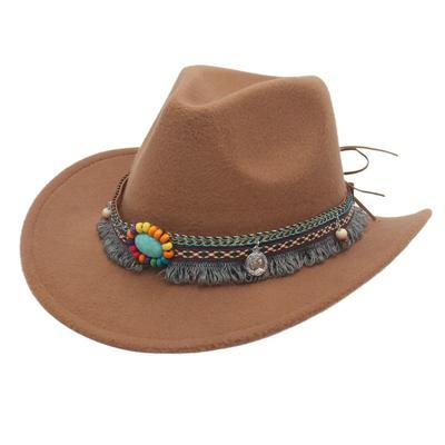 Jewel Accessories Western Cowboy Hat Minority Tibetan Top Hat Prairie Curled Woolen Felt Hat Jazz Hat