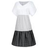 Fashion Women Casual Loose Stripe Dot Patchwork V-Neck Short Sleeves Dress