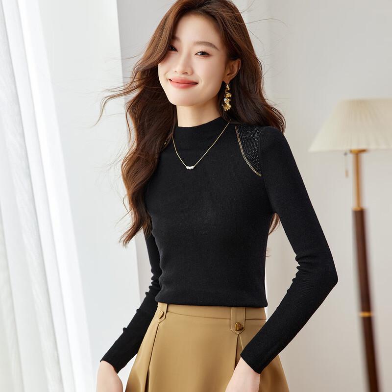 Women's Semi-High Collar Slim-Fit Wool Knit Sweater