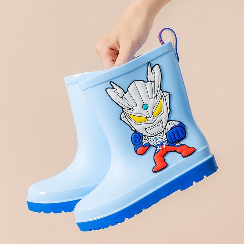 Authentic Ultraman Tiga and Zero Boys Rain Boots, Children s Cartoon Rain Shoes, Cuffed Non-Slip Mid-Low Tube Water Shoes 180mm