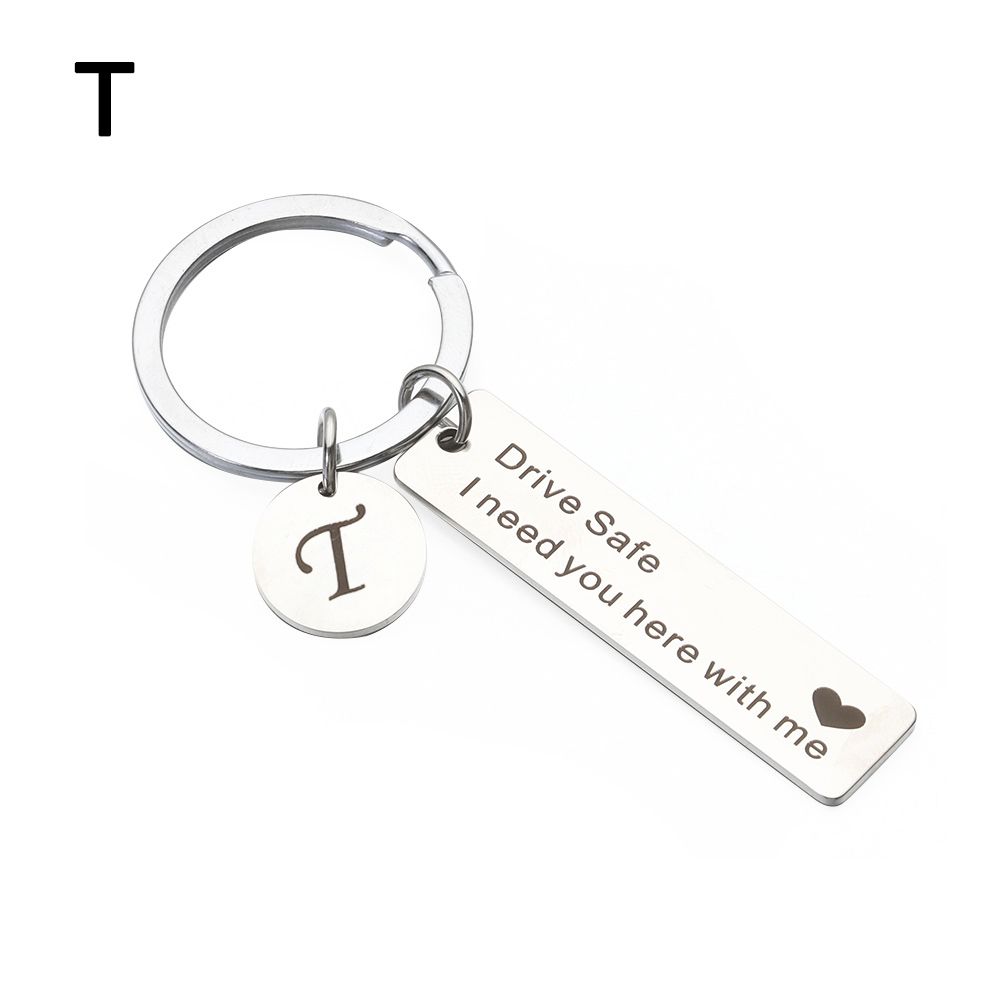 Girlfriend Lover Gifts Fashion Jewelry Drive Safe Keychain A-Z 26 Initials Lettering Key Ring