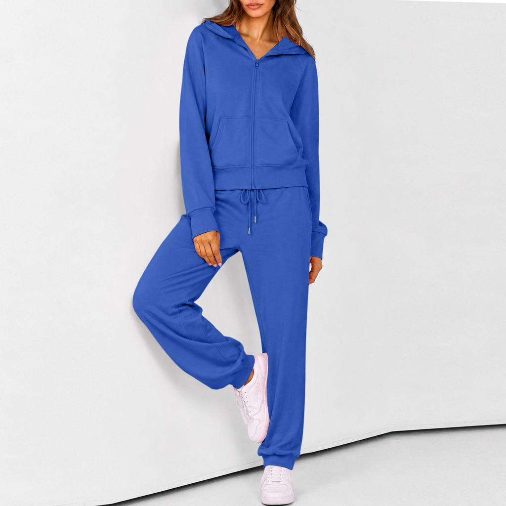 Women's Zip Up Hoodie and Jogger Set - Casual Two Piece Track Suit with Color for Activewear