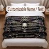 Skull Gothic Theme Soft Blanket Personalized Custom Name Text Print Warm Blanket Home Sofa Bedroom Decor
