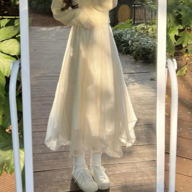 

Женская осенняя асимметричная сетчатая миди-юбка - Драпированный струящийся А-силуэт для стройнящего и свободного кроя XL