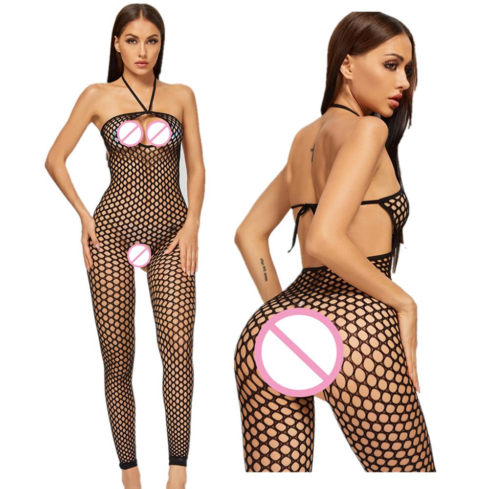 New Sexy Lingerie Female Erotic Sexy Woman Full Body Stockings Perspective Temptation Hollow Breast Open Mesh Teddy Bodysuits