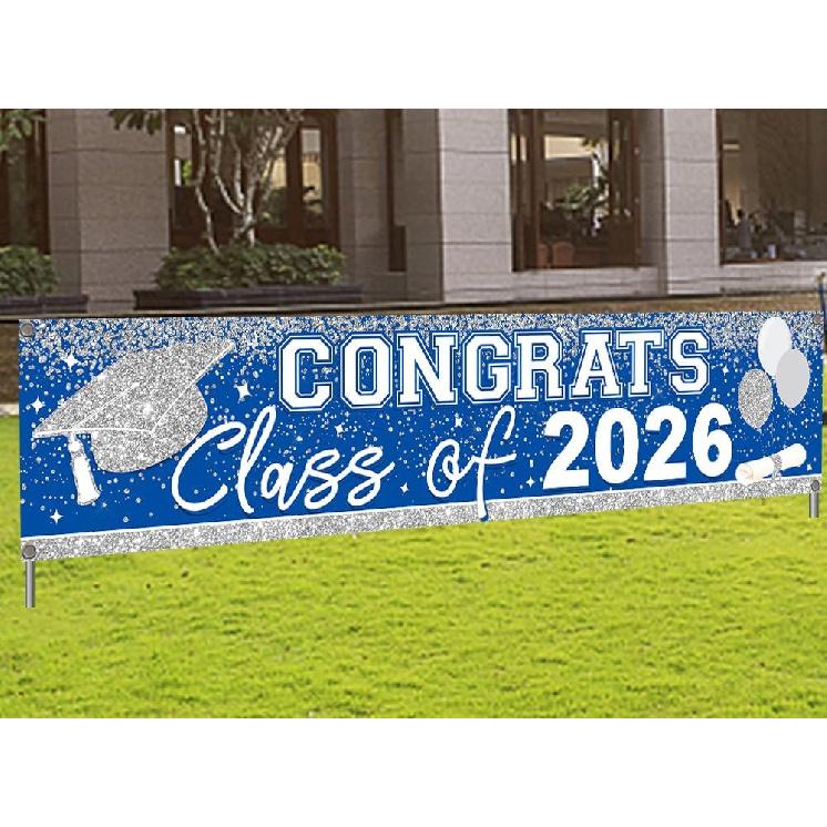 Large Congrats Grad Banner Gold Class of 2026 Banner Backdrop Graduation 2026 Yard Sign for Graduation Party Supplies Graduation Decorations 2026