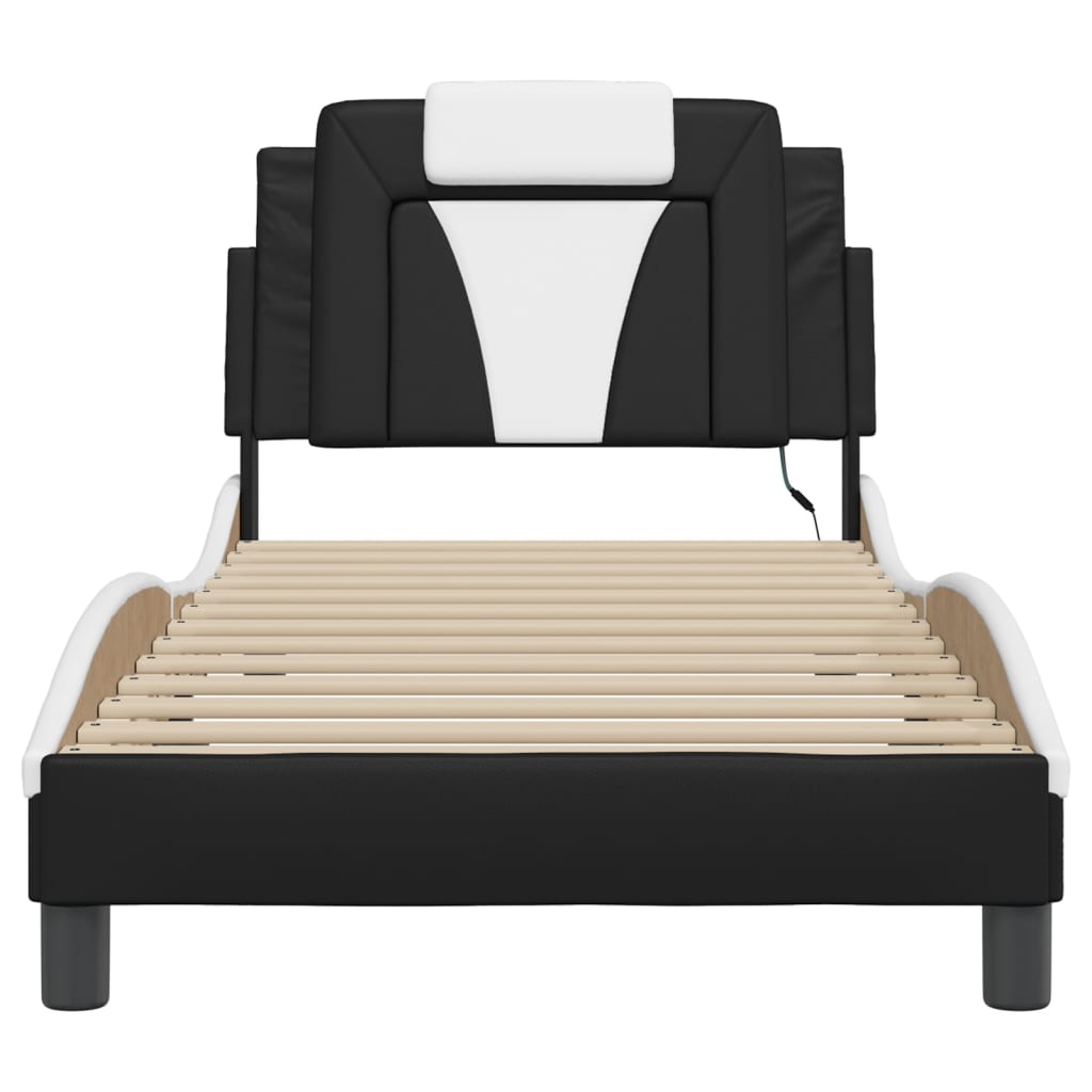 Vidaxl LED Bed Frame, Black-White, 80X200 Cm, Faux Leather