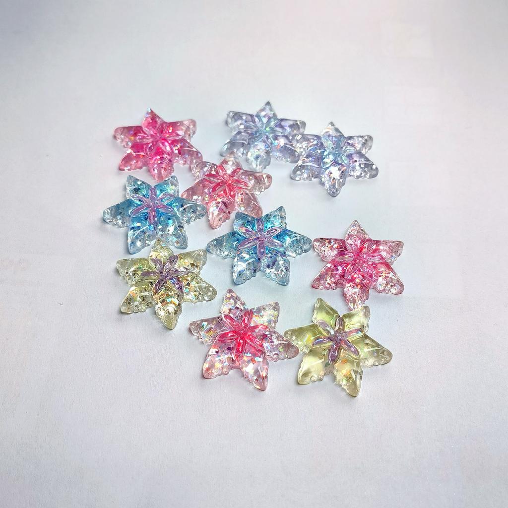 100Pcs Transparent Christmas Snowflake Flatback Resin Cabochon for Hair Bow Center for Phone Decoration DIY Hair Accessories