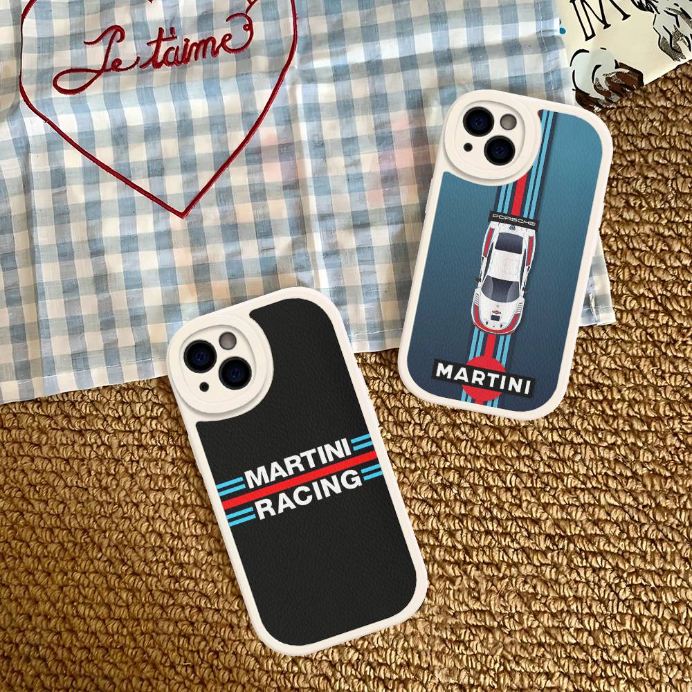 M-Martini Racing Horizontal Stripe For IPhone 16 15 14 13 12 11 Pro Max Plus Shockproof Leather Soft Phone Cover