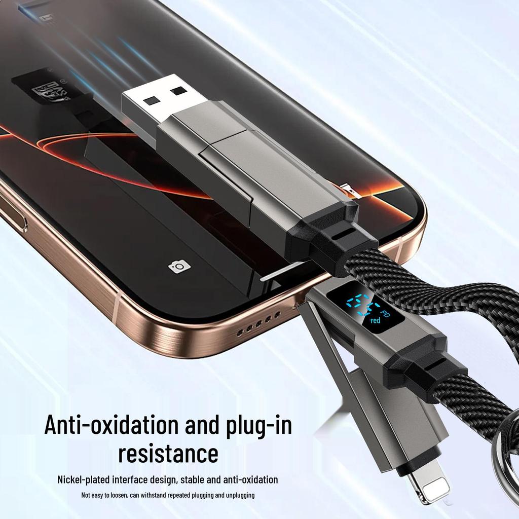 Cross-Border 4-in-1 Super Fast Charging Keychain Cable for Huawei & Apple with Zinc Alloy Logo