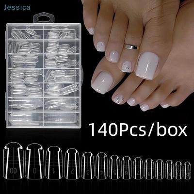Acrylic Full Cover Fake Toenail Ultra Thin Clear Press On Toe Foot Nails Tips 140Pcs/Set