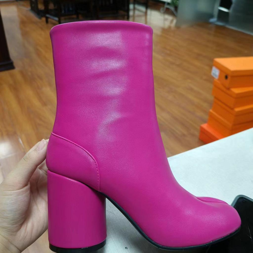 Fashion Split Toe Shoes Autumn Winter Ankle Boots Artificial Leather Low Heels Women's Boots