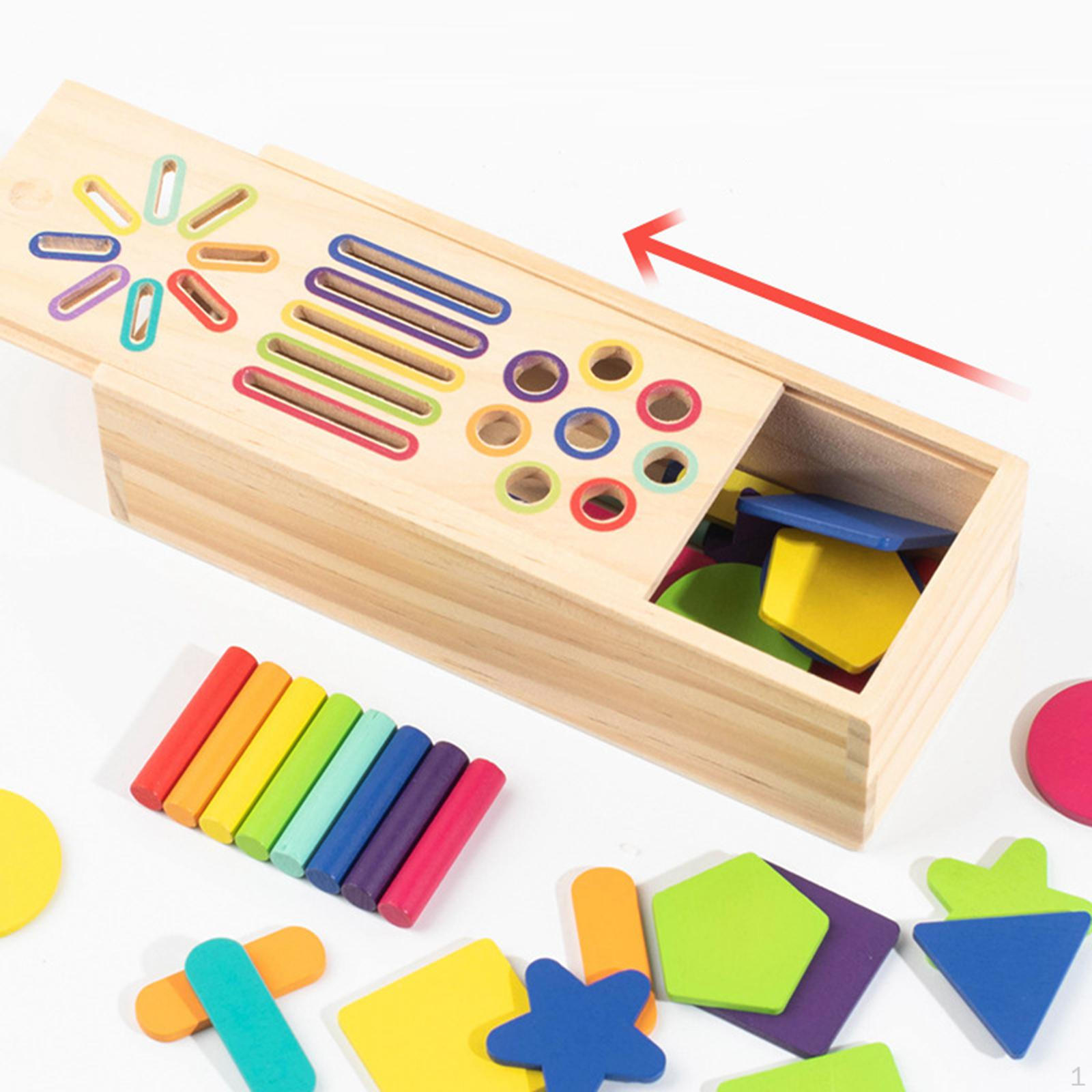 

Wooden Play Set Shape Sorting and Stacking Toy Early Educational Gifts Object Permanence Box