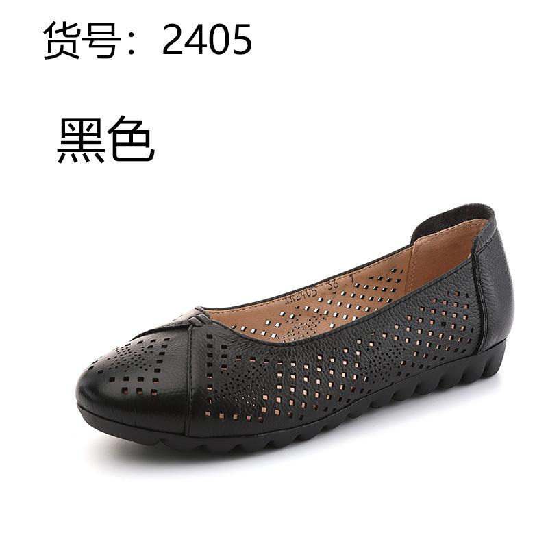 Fashion GKTINOO White Genuine Leather Ladies Breathable Summer Shoes Women Flats Slip-On Loafers Round Toe Soft Flat Shoes Casual
