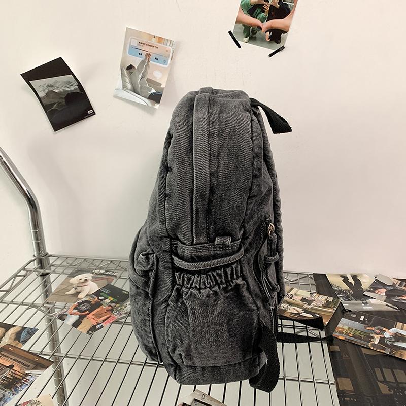 Zaino retrò in denim di grande capacità, borsa da scuola per studenti, zaino da donna