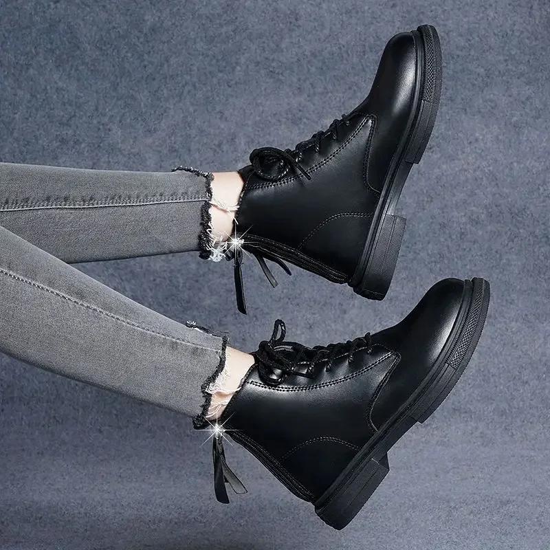 Fashion Round Toe Booties Fur Woman Short Shoes Chunky Platform Sale Comfortable and Elegant Pu High Quality Chic Ankle Boots for Women