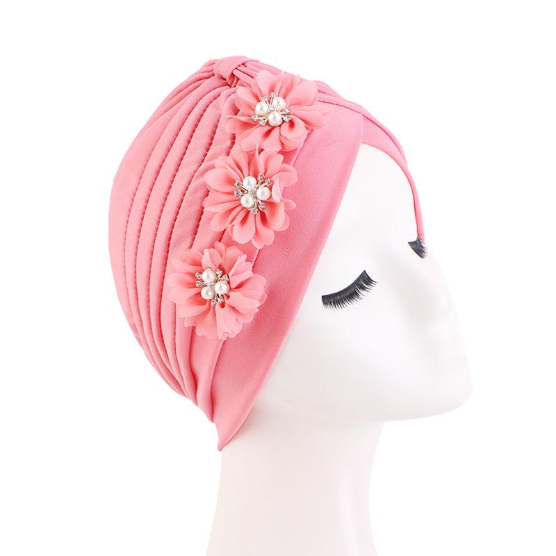 Ladies' shiny floral headscarf headband folded Indian hats solid color worship ethnic hat