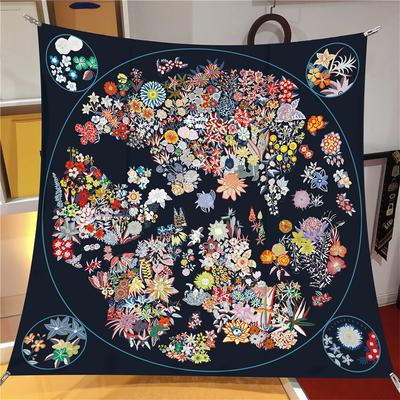 Jedwabny Szal Kwadratowy Luksusowy Wzór Kwiaty Rośliny Szaliki Kobiety Hidżaby Bandana Foulard Zawięź Na Szyję Chustki Na Głowę 90Cm