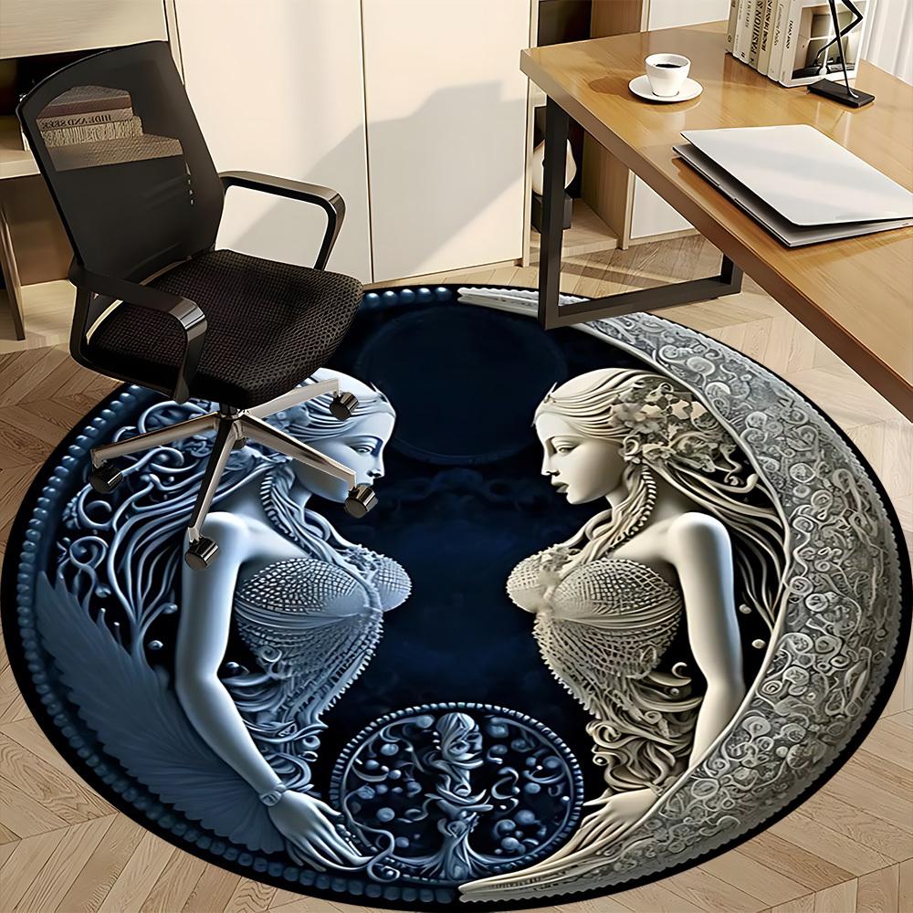 1pc Mythical Creatures Carpet, Round Non Slip Durable Large Size Office Carpet, Suitable for Office