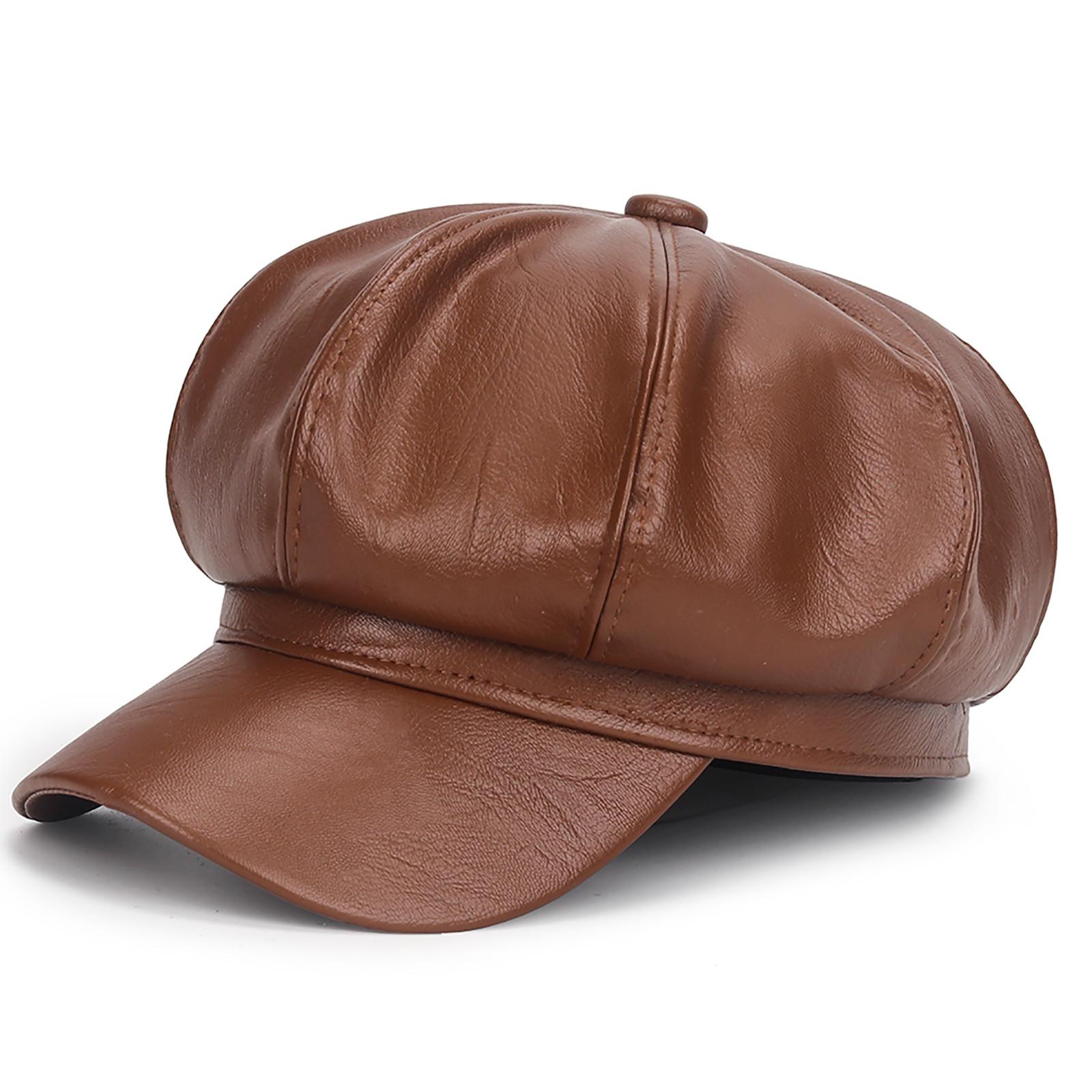 Женская Беретка Кожаного Цвета Универсальная Шляпа Художника Весенняя Восьмиугольная Шляпа Free кофейный