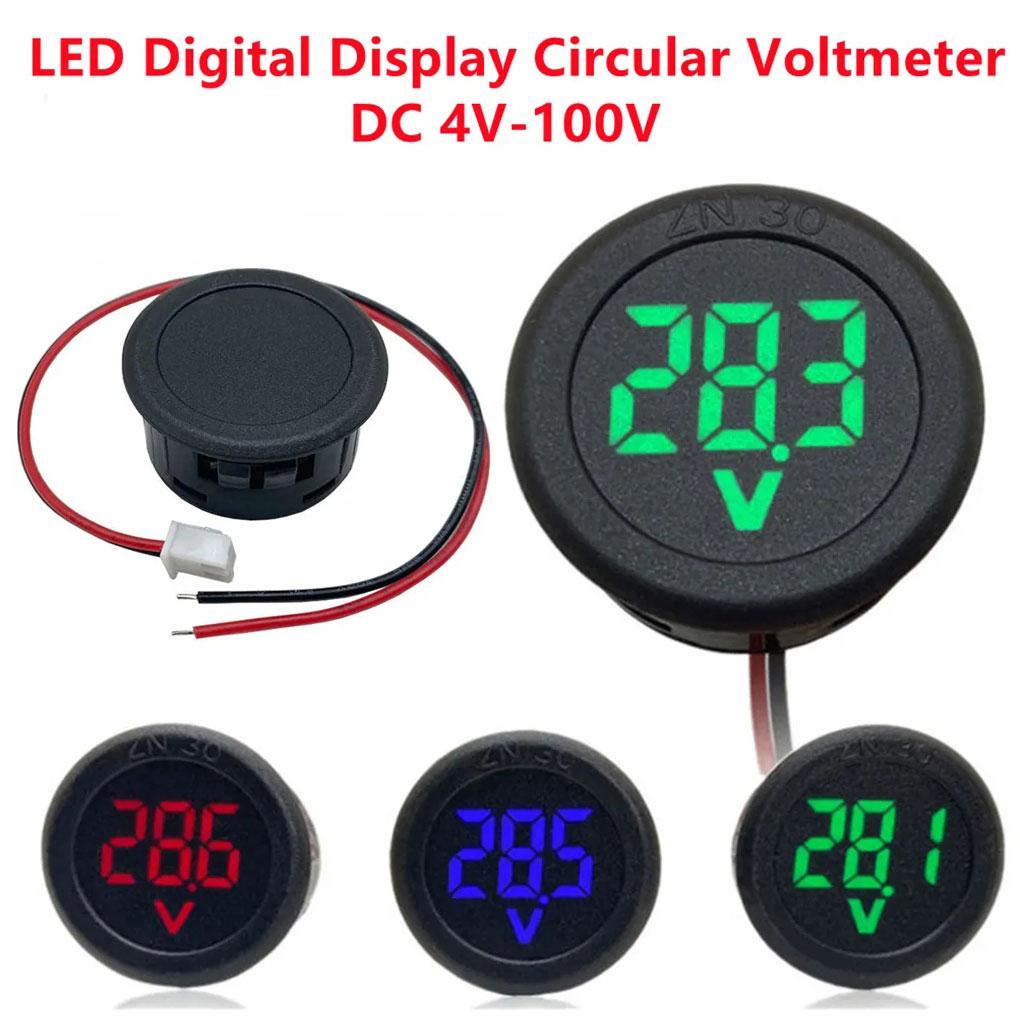 

DC 4-100V LED Digital Display Round Two-wire Voltmeter DC Digital Car Voltage Current Meter Volt Detector Tester Monitor Pane синій