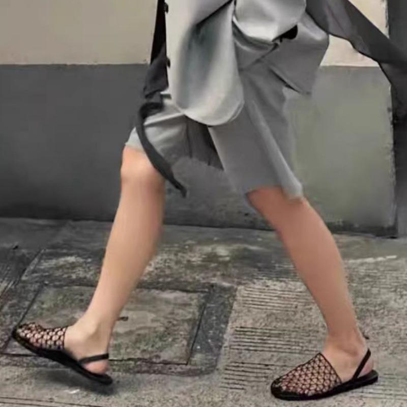 Fashion Women's baotou sandals summer new round head braided knot hollow breathable soft bottom flat slippers