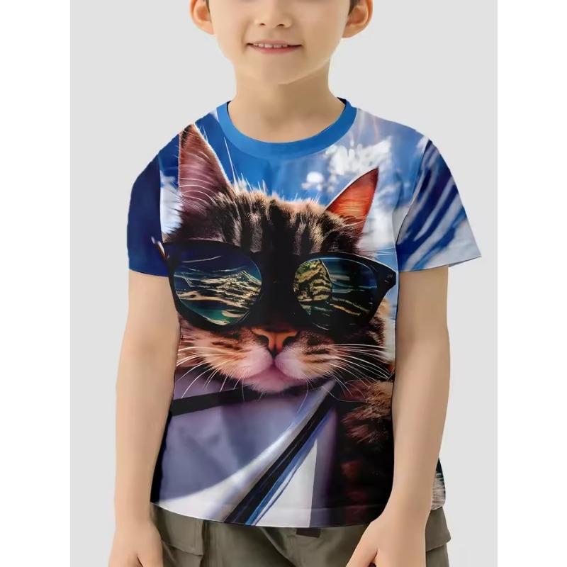 

Детская одежда Футболка для девочек и мальчиков с коротким рукавом Детская летняя одежда с 3D-принтом кота из мультфильма Повседневная детская одежда 170