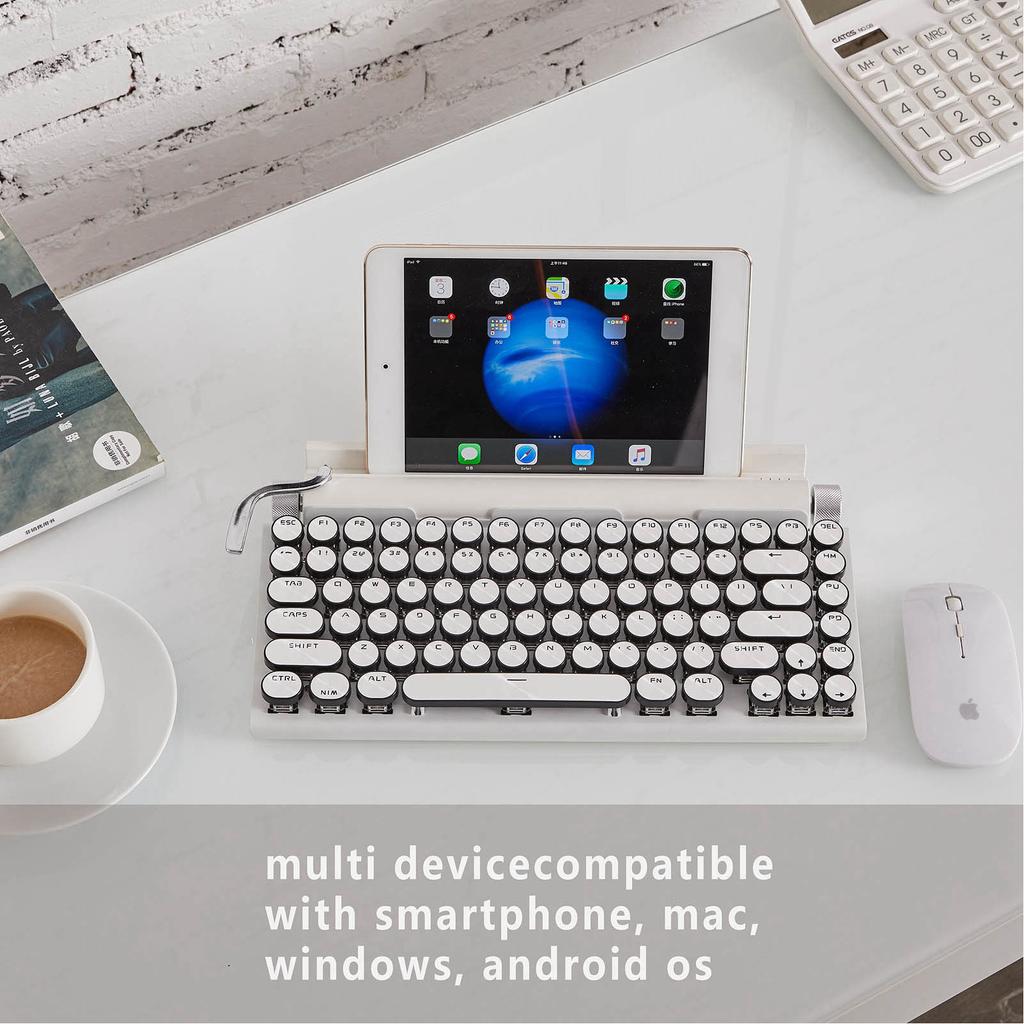 Typewriter Mechanical Keyboard 83 Keys Blue     5.0 Support 3 Devices FN Master Retro   Round Keycap Keyboard