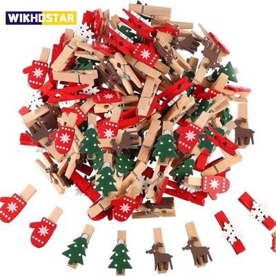 10 stuks gemengde kersthouten clips, kerstboomfotoclips, elandenhandschoenen, sneeuwvlokken, wasknijpers, doe-het-zelffotoknijpers voor nieuwjaar