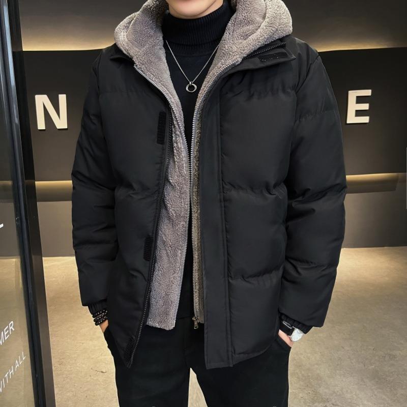 Fake Two-piece Cotton-padded Jacket for Men's Winter Loose Waterproof Thickened Fleece Short Cotton-padded Jacket Hooded Cotton-padded Jacket