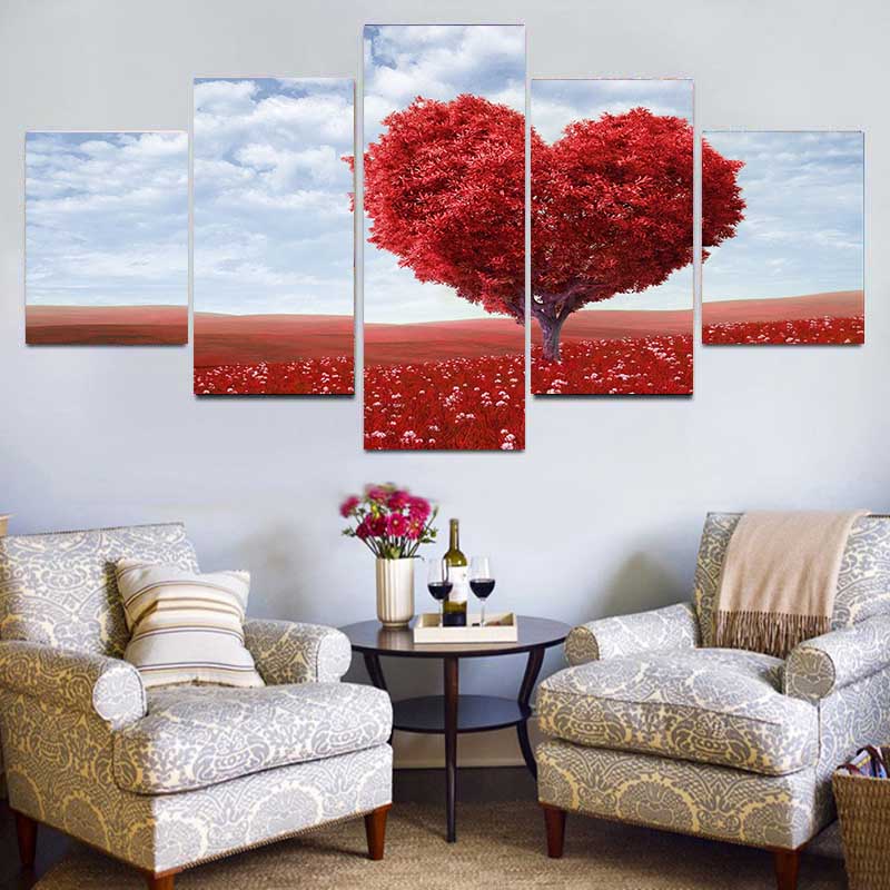 

5 шт. абстрактный красный пейзаж сердце дерево холст картины постеры и принты настенные панно для гостиной домашний декор без рамки 20x35cm*2 20x45cm*2 20x55cm*1