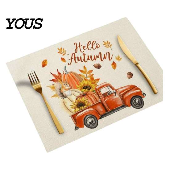Reusable Table Linens for Thanksgiving Pumpkin Autumn Leaves Placemat, Linen Washable Heat Resistant Watercolor Place Mat Dining Fall Seasonal