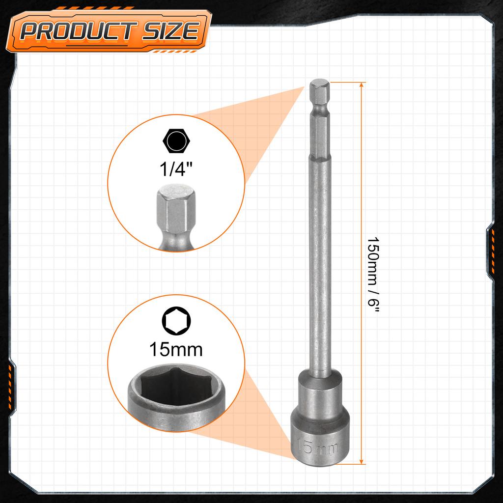 3/5pcs Nut Driver Drill Bit 5.5mm-18mm Metric Impact Socket 1/4" Hex Shank 6" Extra Long Magnetic 6-Point Sockets Bolt Setter