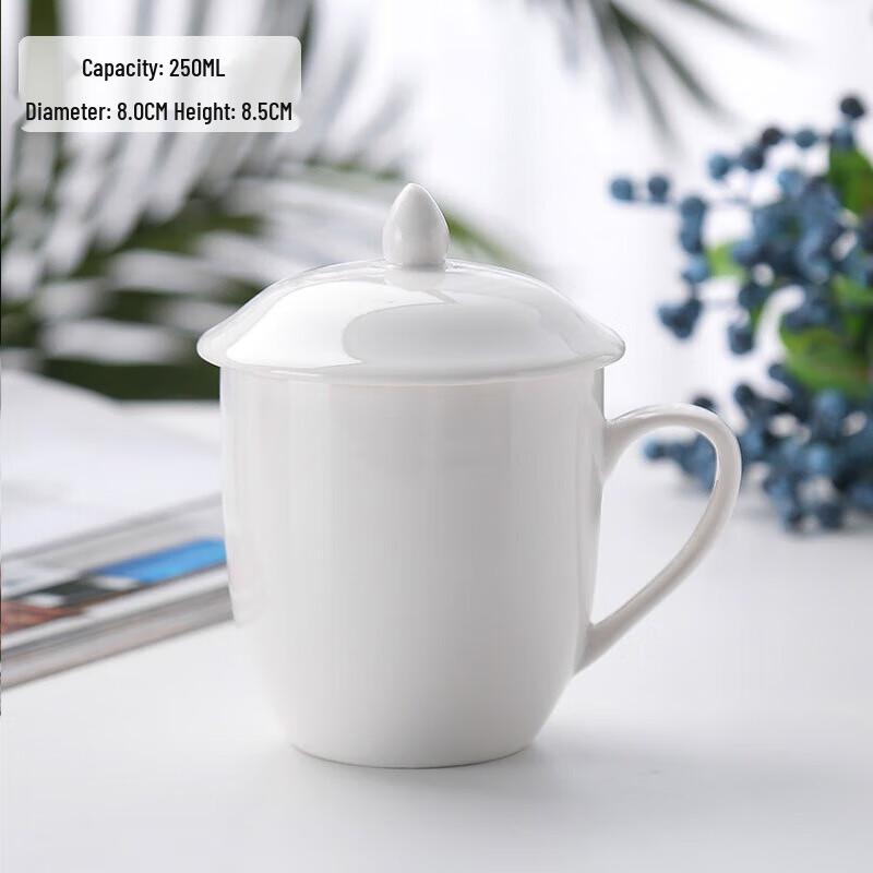 White Ceramic Tea Cup with Lid and Handle