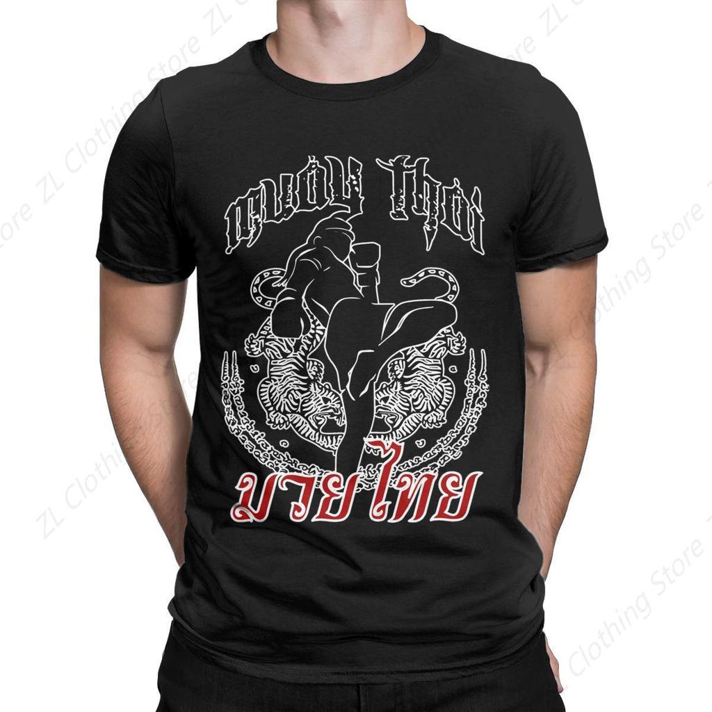 Muay Thai Tiger Jiu-jitsu T-Shirt Men Brazilian Boxing Fighter Vintage 100% Cotton Tees Short Sleeve T Shirts Plus Size Clothing