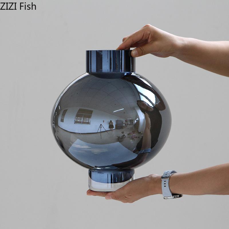 Colorful Round Glass Vase Plant Pots Table Decoration Creative Flowers Arrangement Hydroponics Floral Vases Room Aesthetic Decor