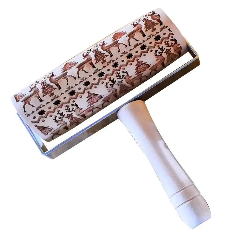 Christmas Embossed Rolling Pin Baking Cookies Roller Christmas Wooden Rolling Pins for Baking Embossed Cookies