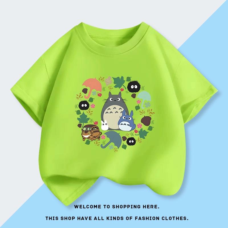 Totoro Mode bedrucktes Kinder-Kurzarm-T-Shirt aus reiner Baumwolle im Sommer, Bonbonfarbe, Koreanische Version, Lässiges Oberteil
