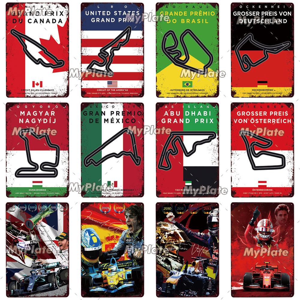 Racing Track Metal Sign Vintage Plaque Sercive Tin Sign Wall Decor For Garage Race Car Plate Crafts Poster F1 Game Custom