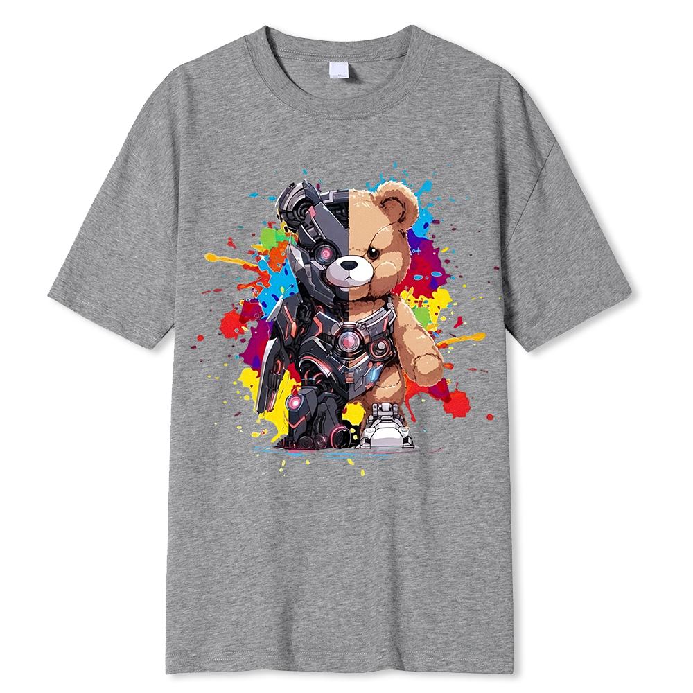 Mech Warrior Bear Printing Women T-Shirt Creativity Casual Tee Shirts Street Hip Hop Short Sleeve Basic All-Match Tide Tshirts