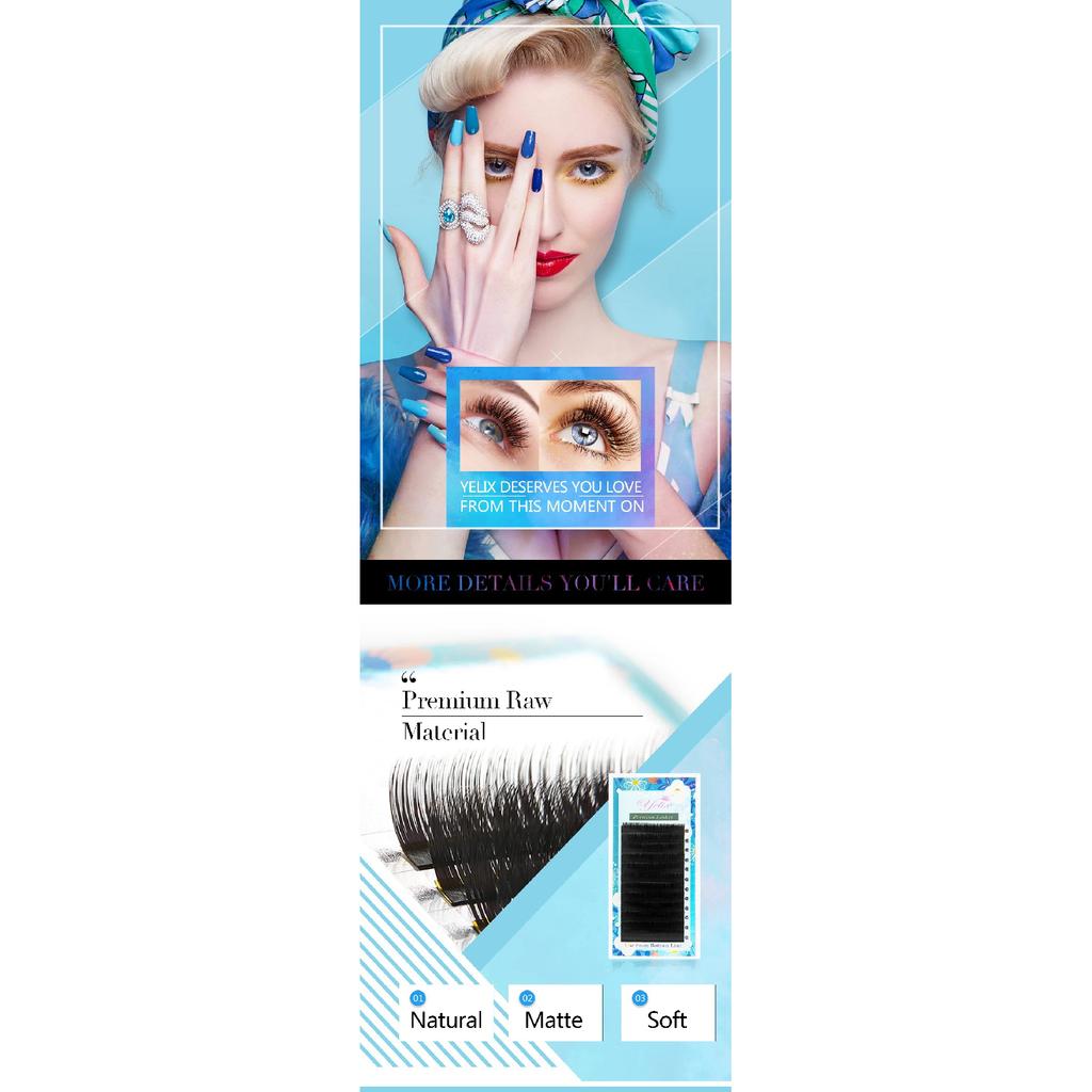Yelix Matte Classic Volume Lash Extensions 7-16mm D+ Curl Premium Silk Eyelashes Professional Supplies for Eyelash Extension