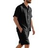 Summer Linen Suit Men's Striped Jacquard Loose Short Sleeve Shirt Beach Shorts Two-piece Set