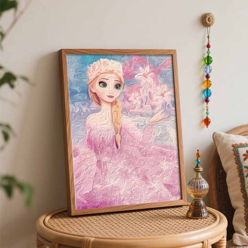 Disney Kit de Pintura a Óleo DIY Pintura Artística Princesa Elsa Rosa Floral Decoração de Parede para Casa Presente Feito à Mão para Decoração de Quarto Decoração de Parede Artística
