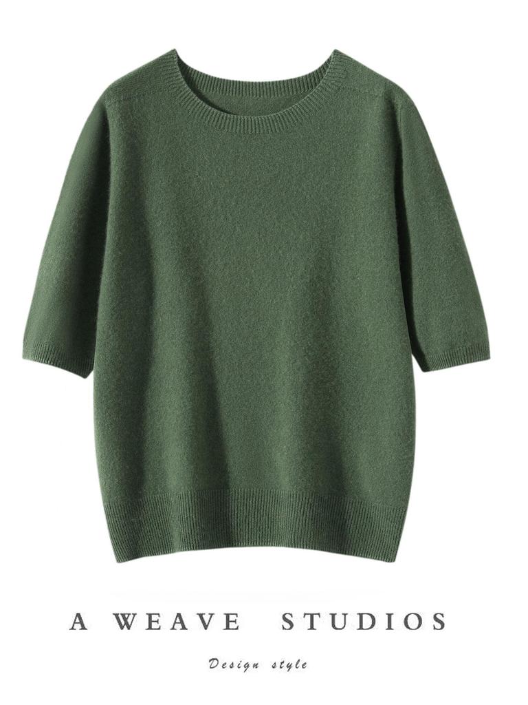 Women's Seamless Short-Sleeve Slim-Fit Round-Neck Knit Pullover
