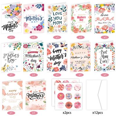 12/24pcs Happy Mother's Day Greeting Cards Floral Blank Note Cards With Envelopes Sticker Mother'S Day Present Gift Box Mom Wish
