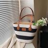 Large Capacity Shopping Straw Bag Lightweight Summer Beach Handbag Stripe Woven Tote Bag  Daily