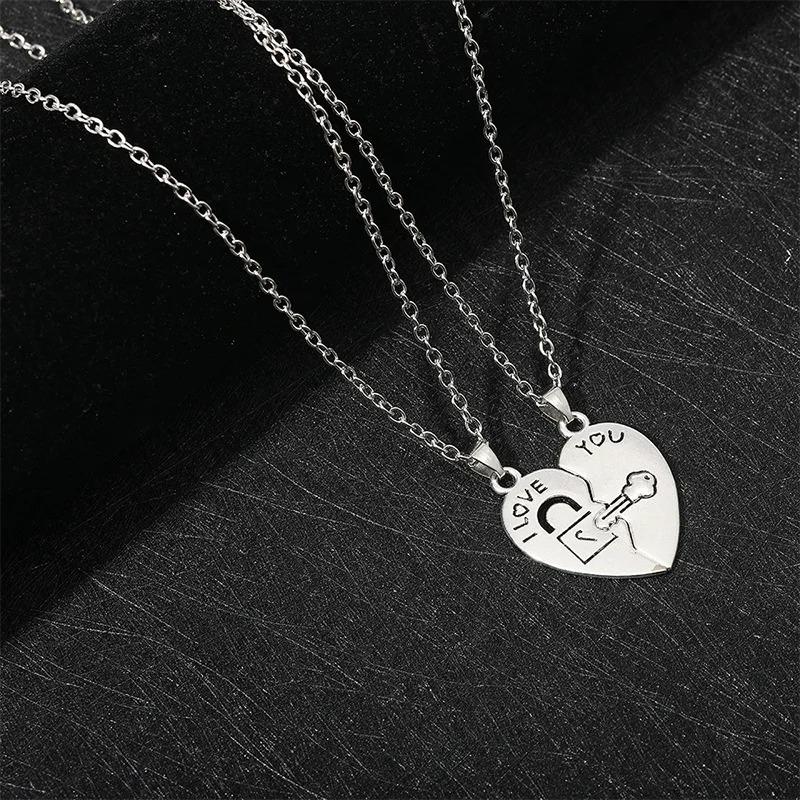 2pcs Couple Lock Key Heart Puzzle I Love You Pendant Couple Necklace Pendants Necklaces for Lovers Valentine's Day Jewelry Gifts